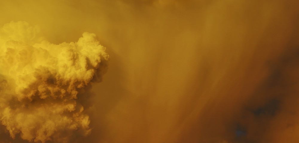 Art Print Australian Landscape in a Summer afternoon with orange and yellow clouds.