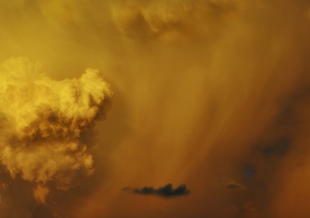 Art Print Australian Landscape in a Summer afternoon with orange and yellow clouds.