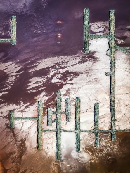 A Vertical Abstract Aerial photo of Australian Landscape in Pink, Purple and Red