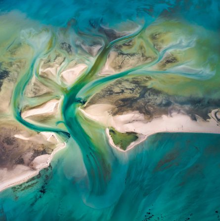 A Abstract Aerial Landscape of water in blue and green