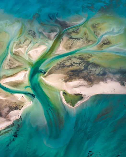 A Abstract Aerial Landscape of water in blue and green