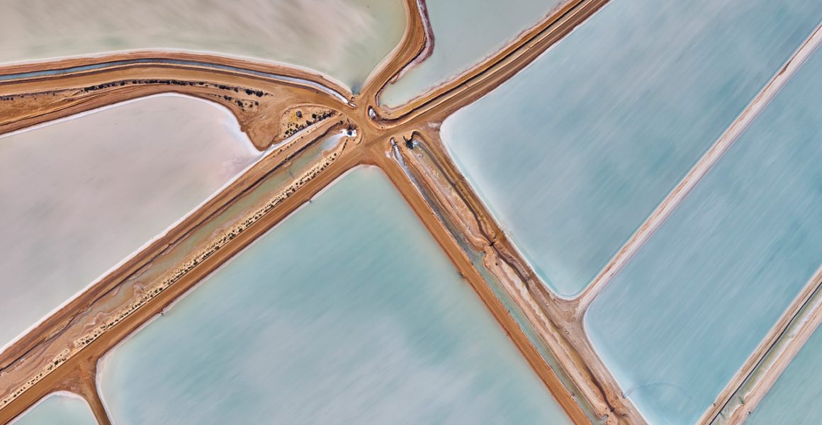 A abstract aerial photo Water in blue and pink taken in Australia