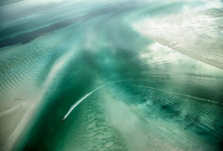 An Abstract Aerial Landscape photograph of water in green and white